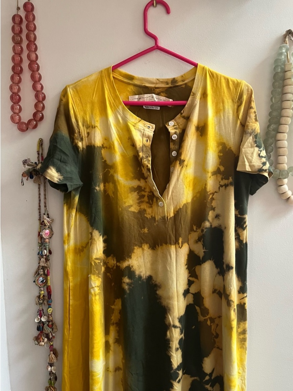Raquel Allegra Yellow and Olive Green Tie-Dye Maxi Dress